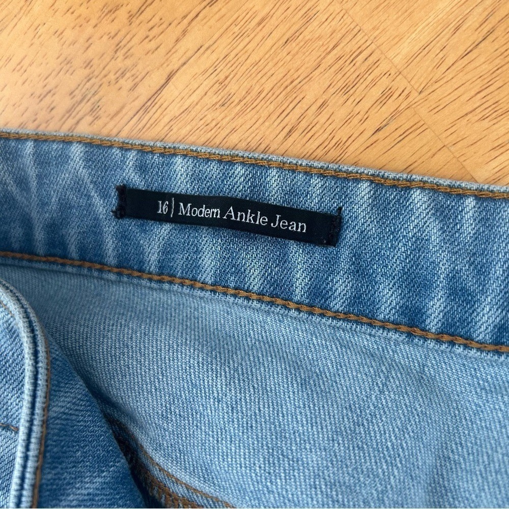 Talbots Modern Ankle Jeans Pink Ribbon Denim Colorful Embellished Size 16 - Picture 13 of 14